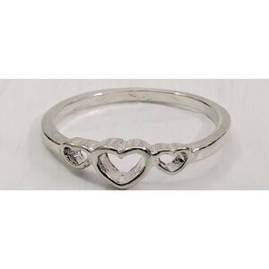 Silvertone 3 Hearts Shaped Ring Womens Size 6 Love Gift New Couples Kids Pinky